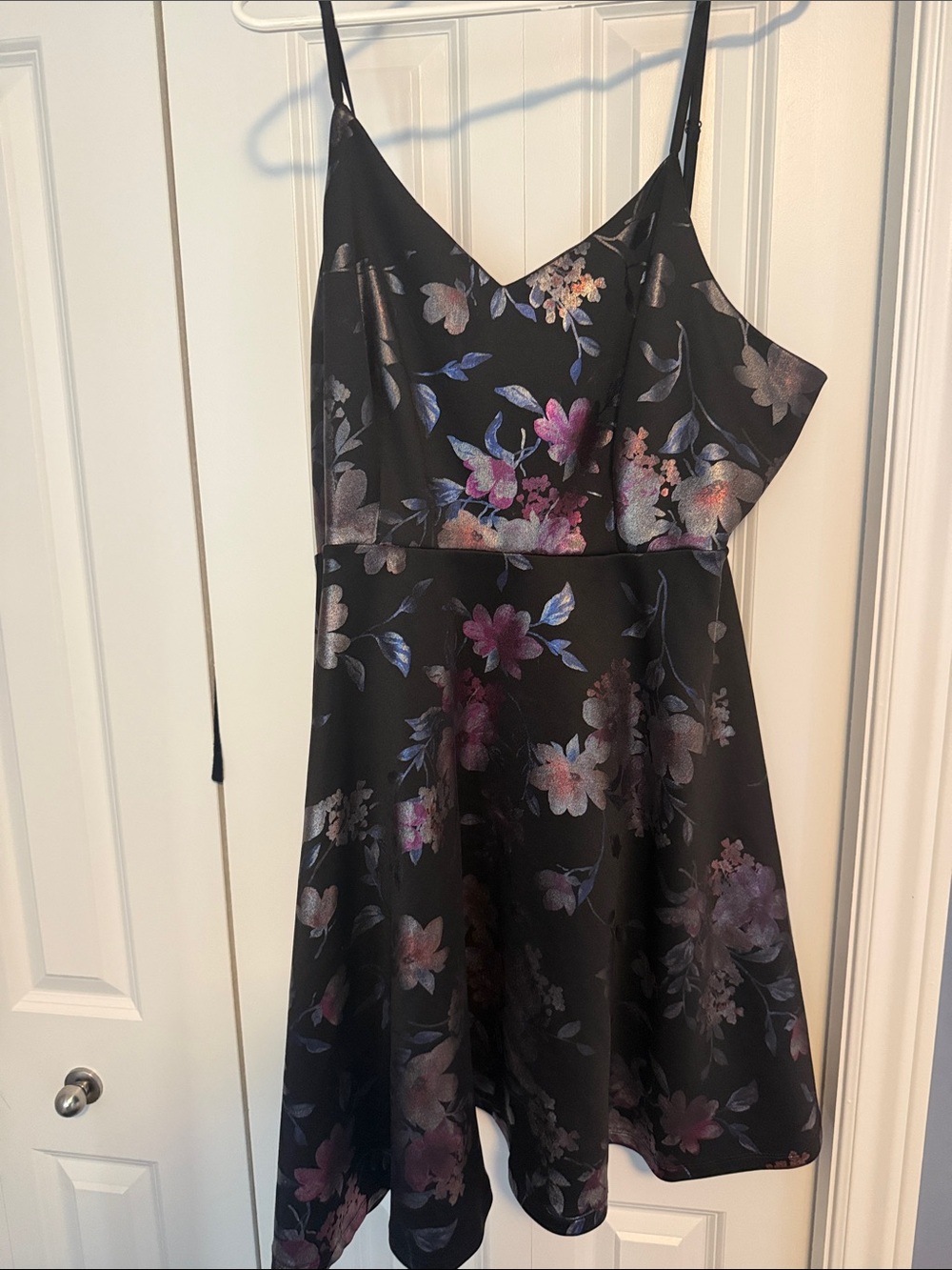 Ricki's Black Floral Satin Mini Dress with Purple & Pink Accents